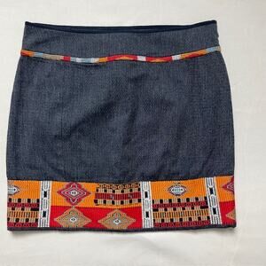 Peruvian Connection Cotton Mini Skirt Tribal Embroidered Hem Boho US 8
